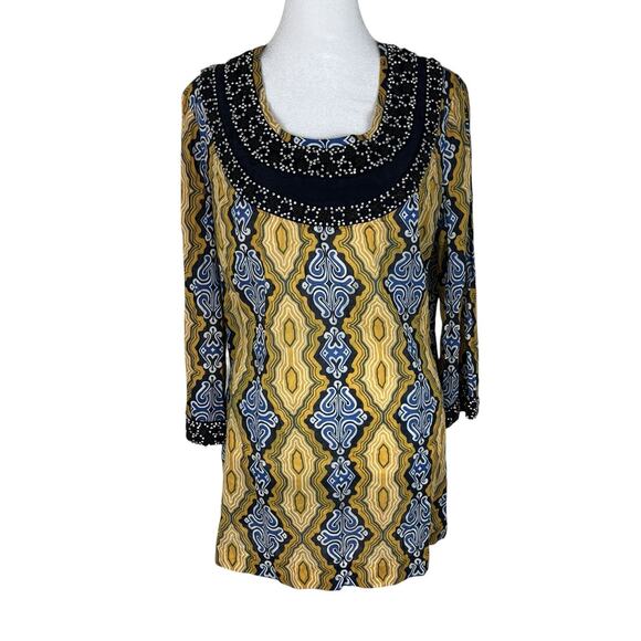 Tory Burch Odie Embellished Beaded Tunic Top Artisan Boho Resort Wear Size 10 - Picture 2 of 9